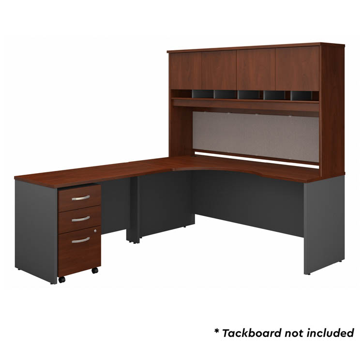 72in W Left Handed Corner Desk with Hutch and Assembled 3 Drawer Mobile File Cabinet by Bush