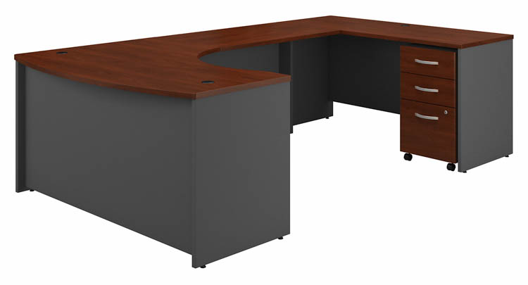 60in W Right Handed Bow Front U-Shaped Desk with Assembled Mobile File Cabinet by Bush