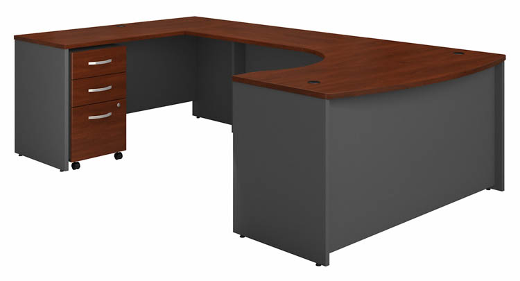 60in W Left Handed Bow Front U-Shaped Desk with Assembled Mobile File Cabinet by Bush