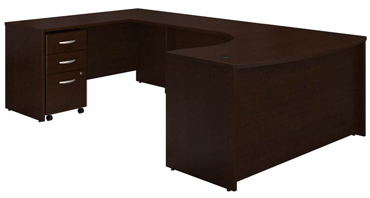 60in W Left Handed Bow Front U-Shaped Desk with Assembled Mobile File Cabinet by Bush
