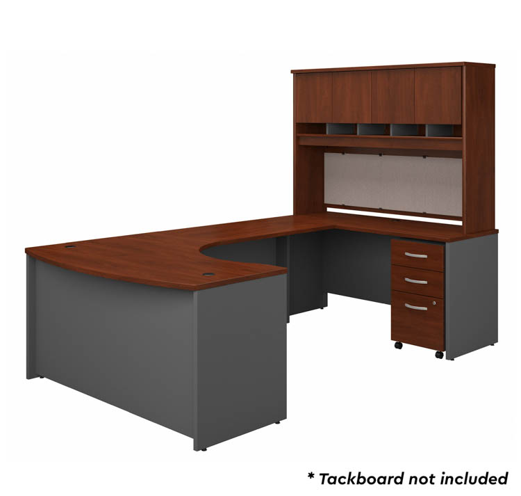60in W Right Handed Bow Front U-Shaped Desk with Hutch and Assembled Mobile File Cabinet by Bush