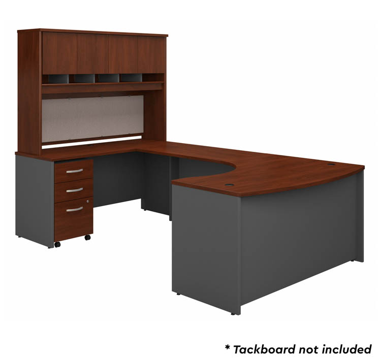 60in W Left Handed Bow Front U-Shaped Desk with Hutch and Assembled Mobile File Cabinet by Bush