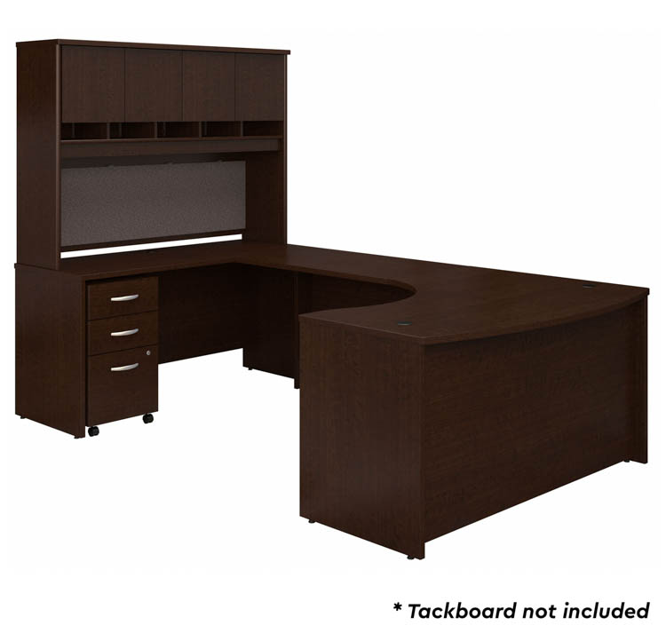 60in W Left Handed Bow Front U-Shaped Desk with Hutch and Assembled Mobile File Cabinet by Bush