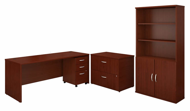 72in W Office Desk with Bookcase and Assembled Lateral and Mobile File Cabinets by Bush