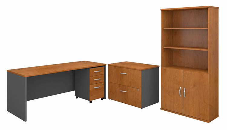 72in W Office Desk with Bookcase and Assembled Lateral and Mobile File Cabinets by Bush