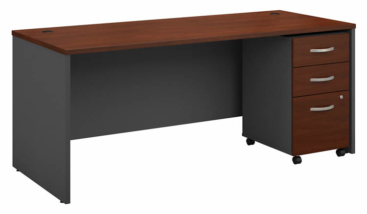 72in W x 30in D Office Desk with Assembled Mobile File Cabinet by Bush