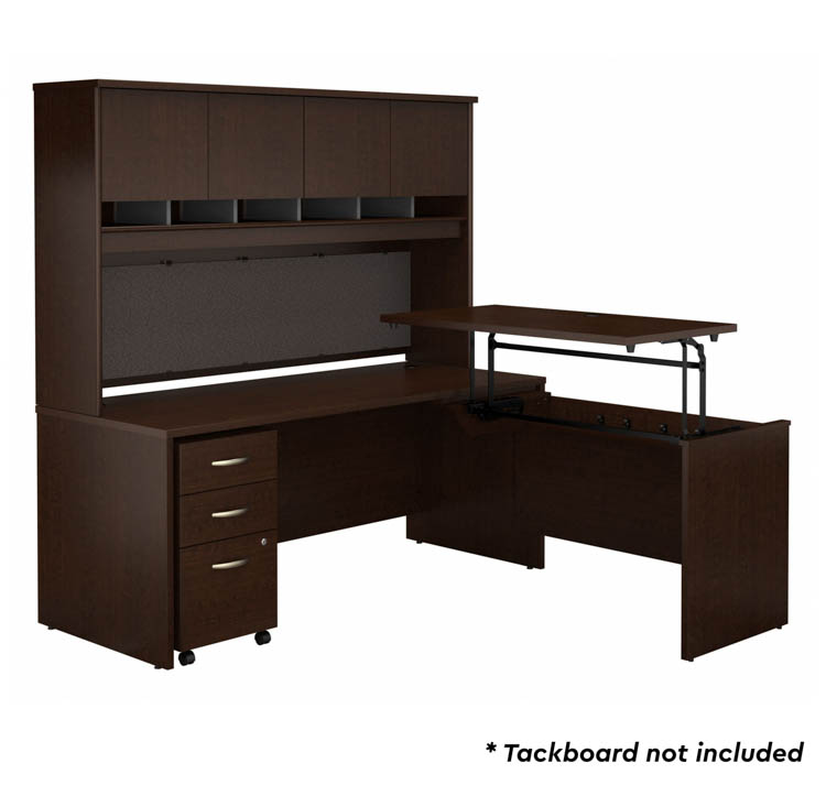 6ft W x 30in D 3 Position Sit to Stand L Shaped Desk with Hutch and Mobile File Cabinet by Bush