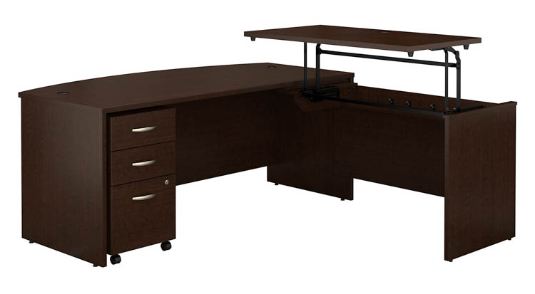 6ft W x 36in D 3 Position Bow Front Sit to Stand L Shaped Desk with Mobile File Cabinet by Bush