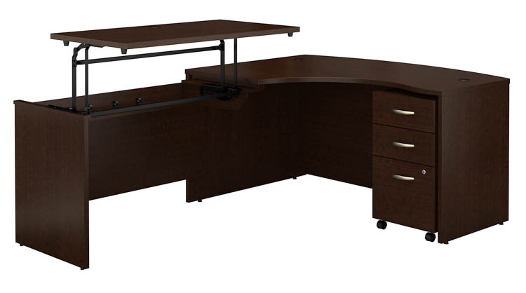 60in W x 85in D Left Hand 3 Position Sit to Stand L Shaped Desk with Mobile File Cabinet by Bush