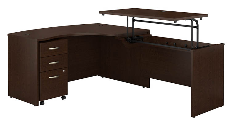 60in W x 43in D Right Hand 3 Position Sit to Stand L Shaped Desk with Mobile File Cabinet by Bush