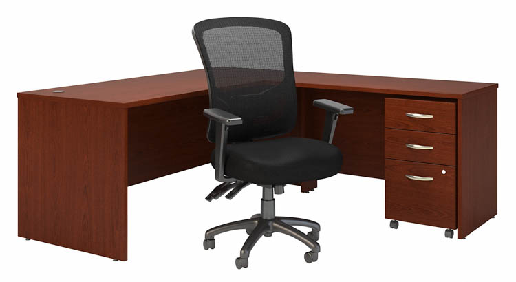 72in W L-Shaped Desk with High Back Multifunction Office Chair and Assembled Mobile File Cabinet by Bush