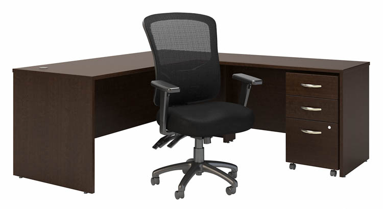 72in W L-Shaped Desk with High Back Multifunction Office Chair and Assembled Mobile File Cabinet by Bush