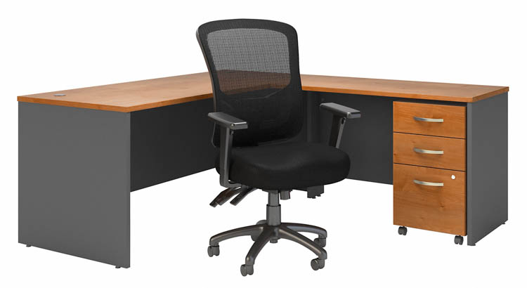 72in W L-Shaped Desk with High Back Multifunction Office Chair and Assembled Mobile File Cabinet by Bush