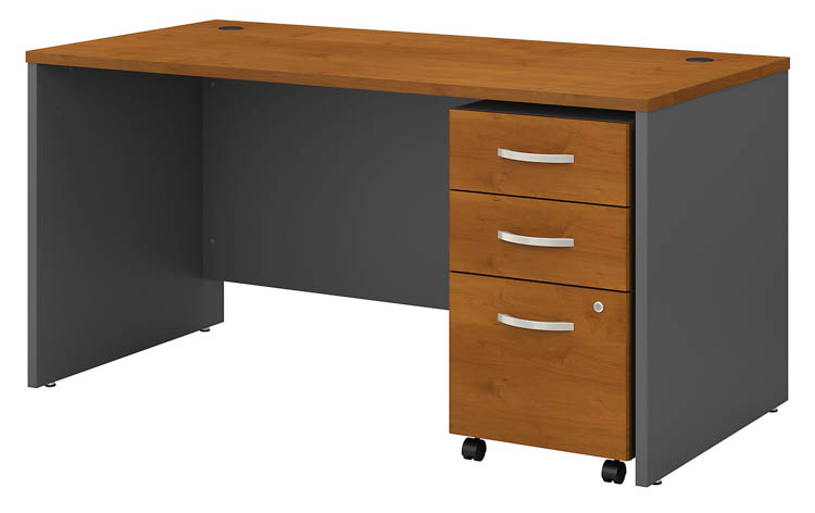 60in W x 30in D Office Desk with Assembled 3 Drawer Mobile File Cabinet by Bush