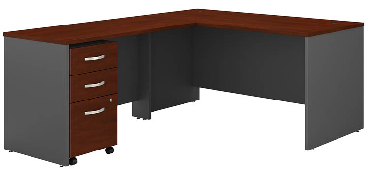 60in W L-Shaped Desk with Assembled 3 Drawer Mobile File Cabinet by Bush