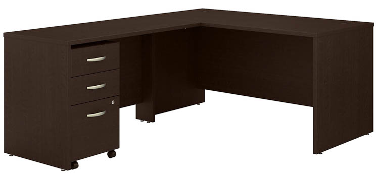 60in W L-Shaped Desk with Assembled 3 Drawer Mobile File Cabinet by Bush