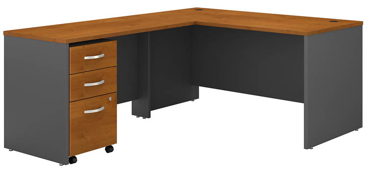 60in W L-Shaped Desk with Assembled 3 Drawer Mobile File Cabinet by Bush