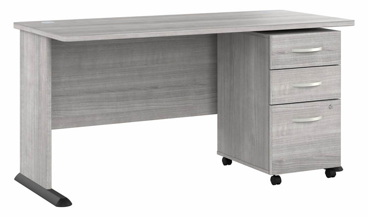 60in W Computer Desk with Assembled 3 Drawer Mobile File Cabinet by Bush