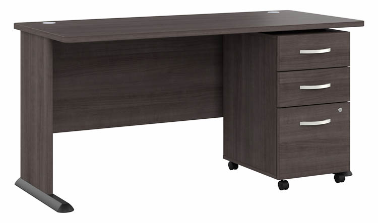 60in W Computer Desk with Assembled 3 Drawer Mobile File Cabinet by Bush