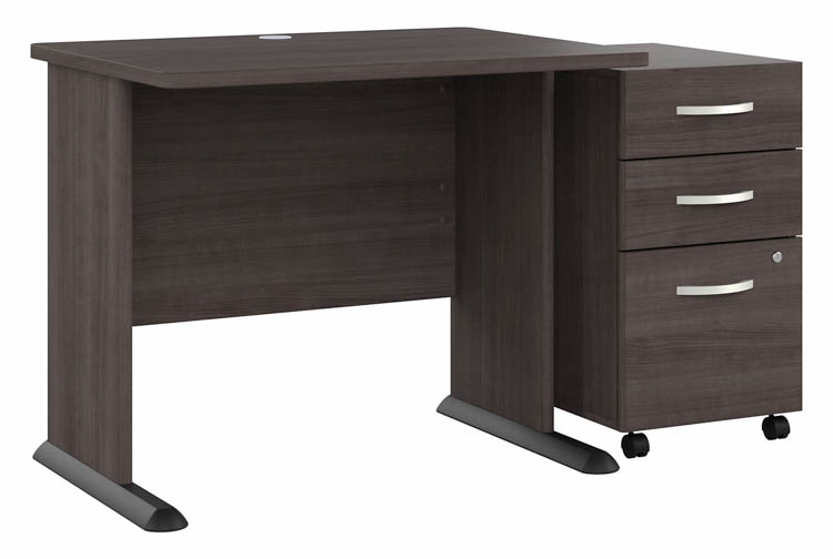 36in W Small Computer Desk with Assembled 3 Drawer Mobile File Cabinet by Bush