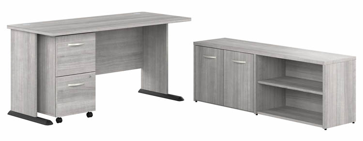 60in W Computer Desk with Low Storage Cabinet and Assembled Mobile File Cabinet by Bush