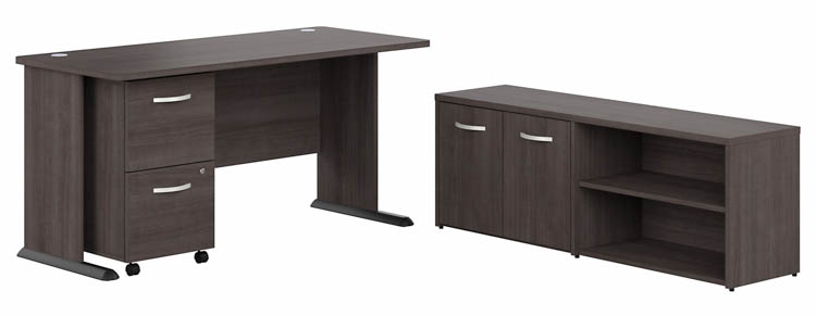 60in W Computer Desk with Low Storage Cabinet and Assembled Mobile File Cabinet by Bush