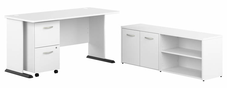 60in W Computer Desk with Low Storage Cabinet and Assembled Mobile File Cabinet by Bush