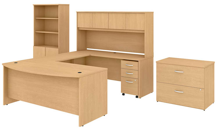72 W x 36 D U-Shaped Desk with Hutch, Bookcase and 2 Assembled File Cabinets by Bush
