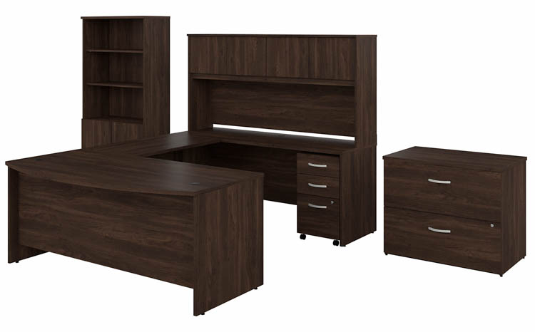 72in W x 36in D U-Shaped Desk with Hutch, Bookcase and 2 Assembled File Cabinets by Bush