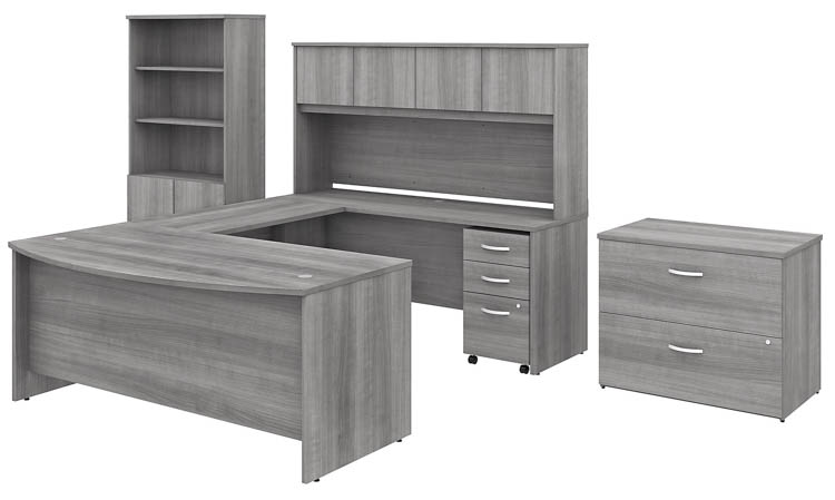 72in W x 36in D U-Shaped Desk with Hutch, Bookcase and 2 Assembled File Cabinets by Bush