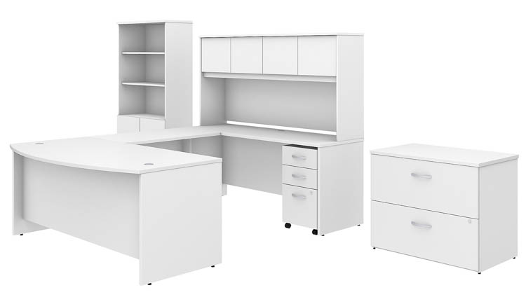 72in W x 36in D U-Shaped Desk with Hutch, Bookcase and 2 Assembled File Cabinets by Bush