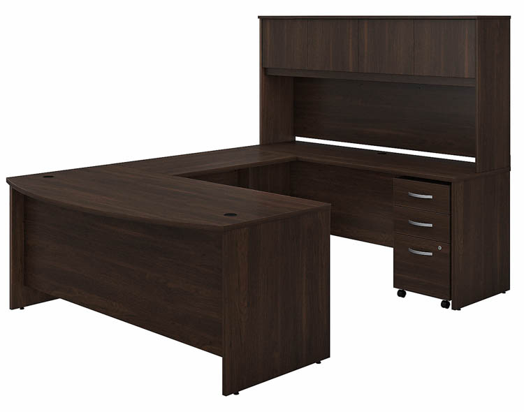 72in W x 36in D U-Shaped Desk with Hutch and Assembled Mobile File Cabinet by Bush