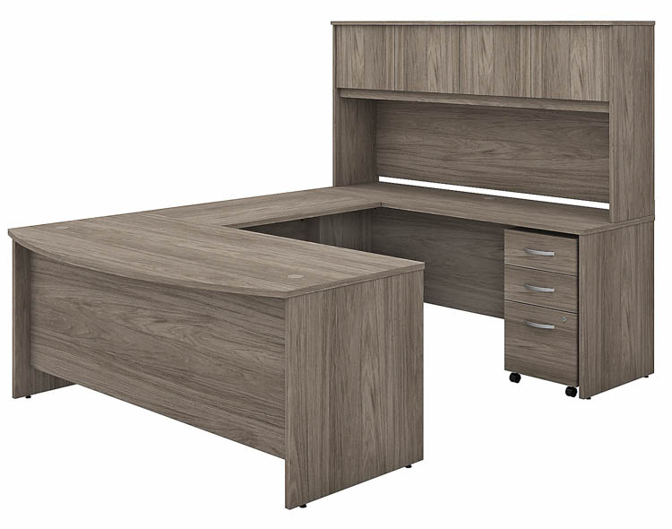 72in W x 36in D U-Shaped Desk with Hutch and Assembled Mobile File Cabinet by Bush