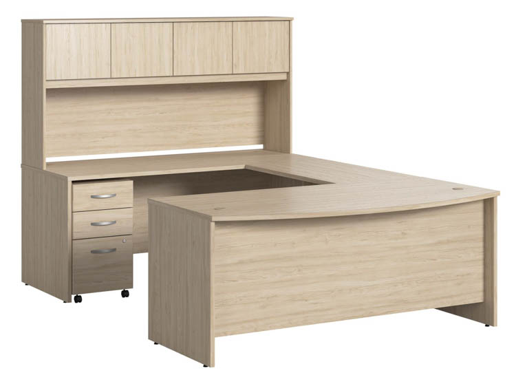 72in W x 36in D U-Shaped Desk with Hutch and Assembled Mobile File Cabinet by Bush