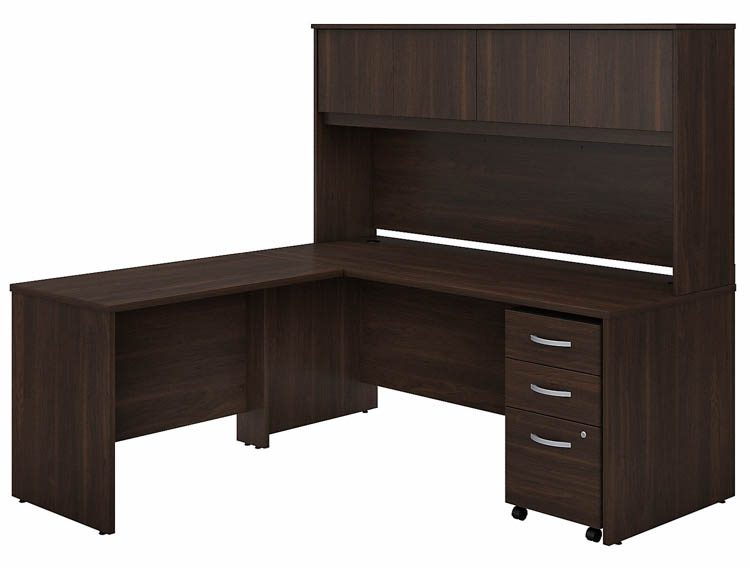 72in W x 30in D L-Shaped Desk with Hutch, 42in W Return and Assembled Mobile File Cabinet by Bush