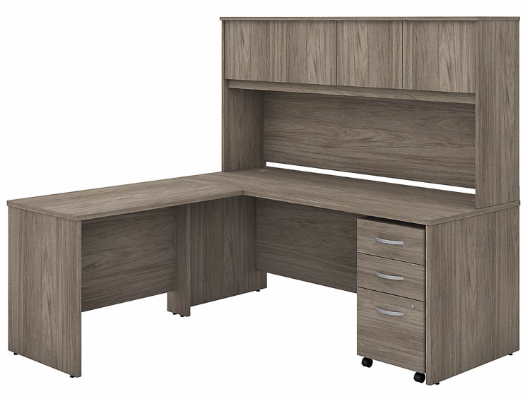 72in W x 30in D L-Shaped Desk with Hutch, 42in W Return and Assembled Mobile File Cabinet by Bush