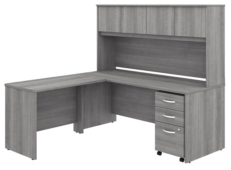72in W x 30in D L-Shaped Desk with Hutch, 42in W Return and Assembled Mobile File Cabinet by Bush