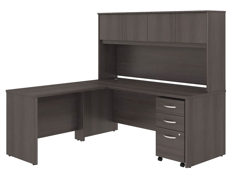 72in W x 30in D L-Shaped Desk with Hutch, 42in W Return and Assembled Mobile File Cabinet by Bush