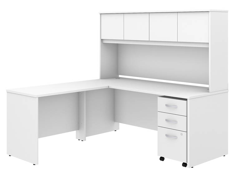 72in W x 30in D L-Shaped Desk with Hutch, 42in W Return and Assembled Mobile File Cabinet by Bush