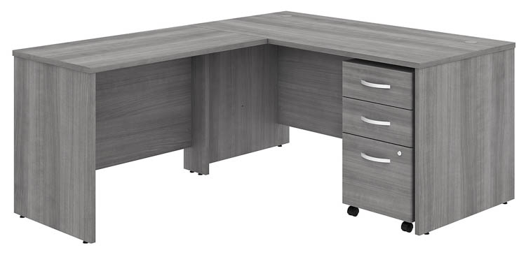 60in W x 30in D L-Shaped Desk with 42in W Return and Assembled Mobile File Cabinet by Bush