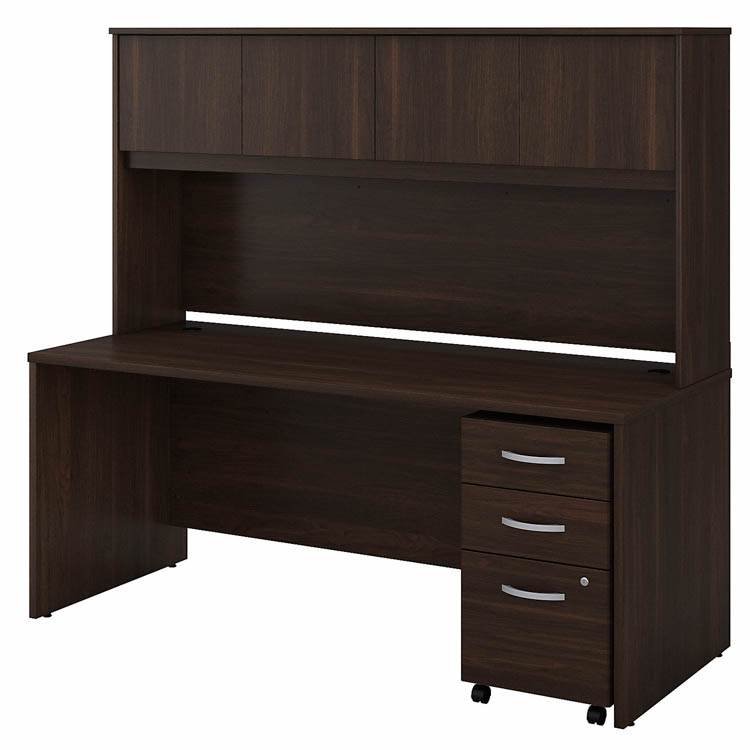72in W x 30in D Office Desk with Hutch and Assembled Mobile File Cabinet by Bush
