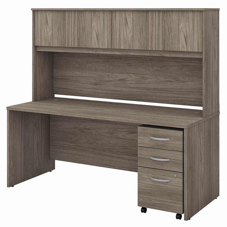 72in W x 30in D Office Desk with Hutch and Assembled Mobile File Cabinet by Bush