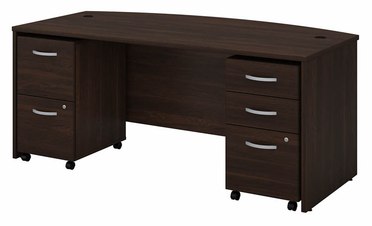 72in W x 36in D Bow Front Desk with 2 Assembled Mobile File Cabinets by Bush