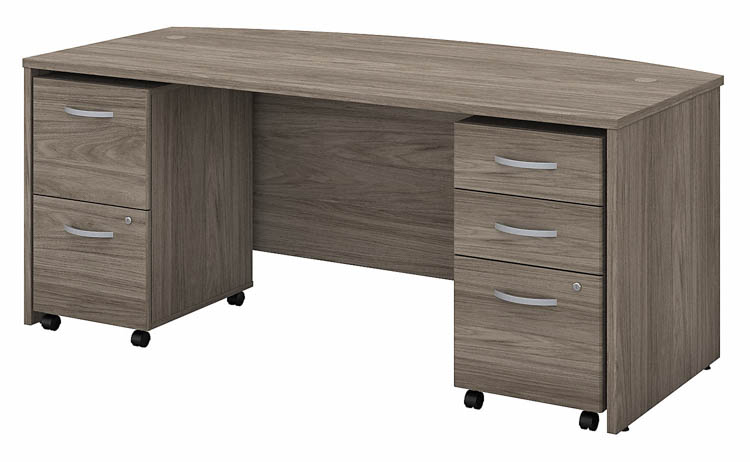 72in W x 36in D Bow Front Desk with 2 Assembled Mobile File Cabinets by Bush