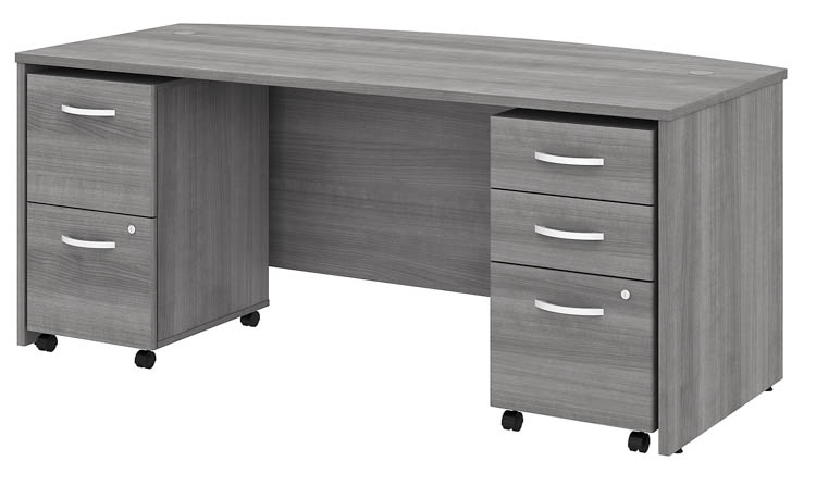 72in W x 36in D Bow Front Desk with 2 Assembled Mobile File Cabinets by Bush