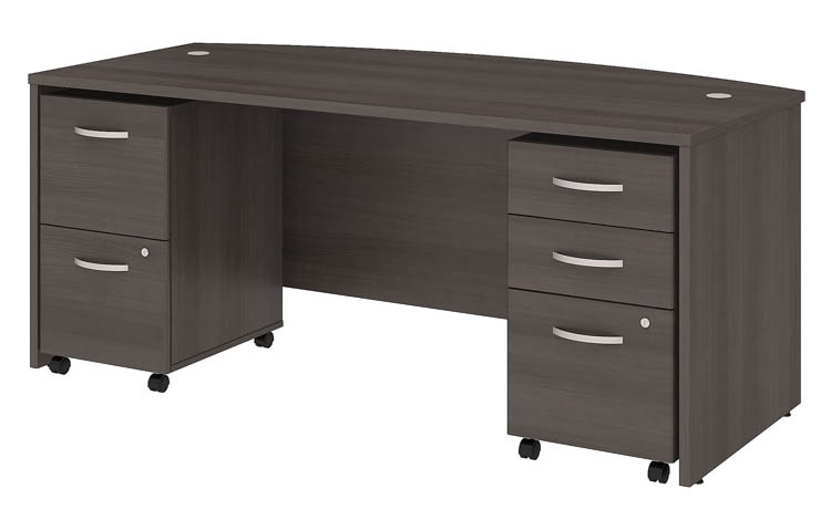 72in W x 36in D Bow Front Desk with 2 Assembled Mobile File Cabinets by Bush