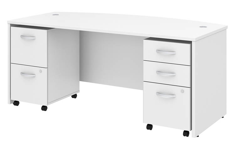 72in W x 36in D Bow Front Desk with 2 Assembled Mobile File Cabinets by Bush
