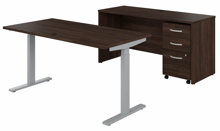 60in W x 30in D Height Adjustable Standing Desk, Credenza and Assembled Mobile File Cabinet by Bush
