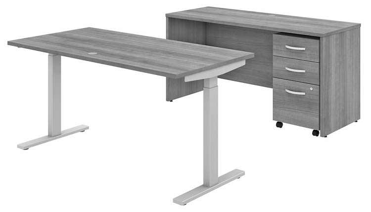 60in W x 30in D Height Adjustable Standing Desk, Credenza and Assembled Mobile File Cabinet by Bush