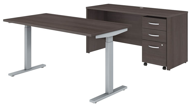 60in W x 30in D Height Adjustable Standing Desk, Credenza and Assembled Mobile File Cabinet by Bush